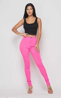 Super High Waisted Stretchy Skinny Jeans - Neon Pink - SohoGirl.com