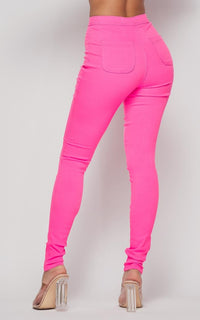 Super High Waisted Stretchy Skinny Jeans - Neon Pink - SohoGirl.com