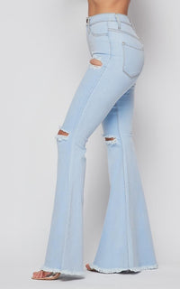 Vibrant Distressed Super Flare Jeans - Light Denim - SohoGirl.com