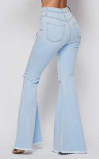 Vibrant Distressed Super Flare Jeans - Light Denim - SohoGirl.com