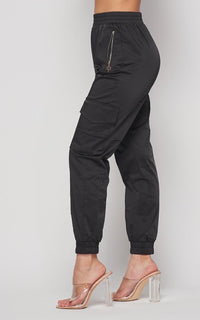 Satin Cargo Jogger Pants in Black - SohoGirl.com