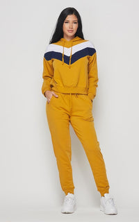 Chevron Stripe Pullover Hoodie Set - Mustard - SohoGirl.com