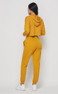 Everyday Pullover Cropped Hoodie Set - Mustard - SohoGirl.com