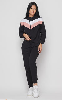 Chevron Stripe Pullover Hoodie Set - Black - SohoGirl.com