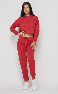 Everyday Pullover Cropped Hoodie Set - Rust - SohoGirl.com