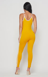 Side Stripe Camisole Unitard - Mustard - SohoGirl.com