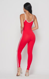 Side Stripe Camisole Unitard - Red - SohoGirl.com