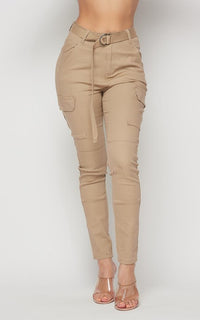 Belted Skinny Cargo Pants in Khaki - SohoGirl.com