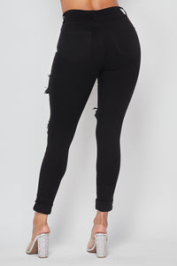 Super Distressed High Waisted Skinny Jeans - Black - SohoGirl.com