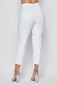 Cut Out Distressed Mom Jeans - White - SohoGirl.com