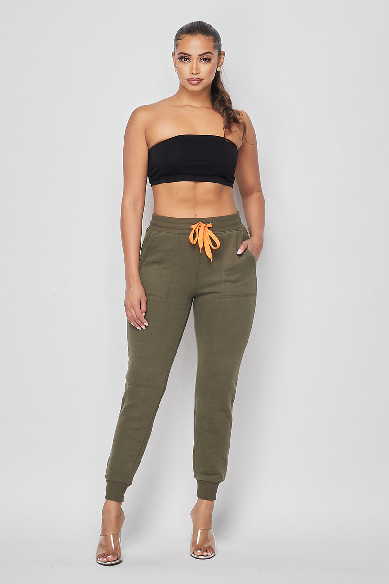 Soft Comfy Orange Drawstring Jogger Pants - Olive – SohoGirl.com