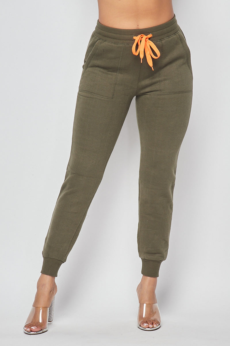 Soft Comfy Orange Drawstring Jogger Pants - Olive – SohoGirl.com