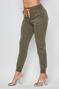 Soft Comfy Orange Drawstring Jogger Pants - Olive - SohoGirl.com