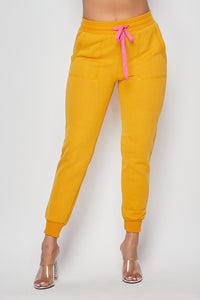 Soft Comfy Pink Drawstring Jogger Pants - Mustard - SohoGirl.com