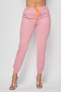 Soft Comfy Orange Drawstring Jogger Pants - Mauve - SohoGirl.com