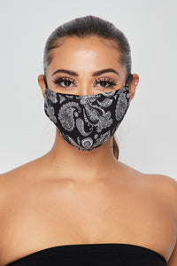 Bandana Print Face Mask - Black - SohoGirl.com