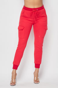 Fleece-Lined Cargo Sweatpants - Red - SohoGirl.com