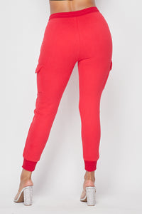 Fleece-Lined Cargo Sweatpants - Red - SohoGirl.com