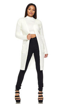 Longline Chunky Knit Cardigan (Plus Sizes Available S-3XL) - Ivory - SohoGirl.com