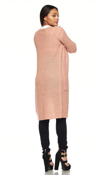 Longline Chunky Knit Cardigan (Plus Sizes Available S-3XL) - Blush - SohoGirl.com