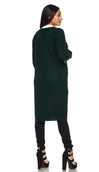 Longline Chunky Knit Cardigan (Plus Sizes Available S-3XL) - Hunter Green - SohoGirl.com