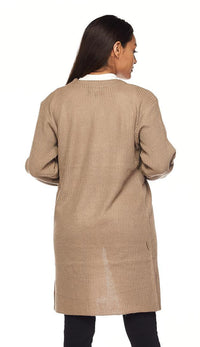 Ribbed Longline Knit Cardigan - Beige - SohoGirl.com