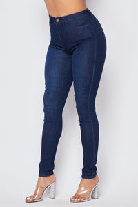 Super High Waisted Denim Skinny Jeans - Dark - SohoGirl.com