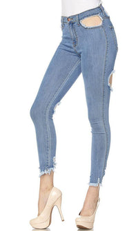 High Waisted All Over Cut Out Jeans - SohoGirl.com