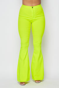 High Waisted Stretchy Bell Bottom Jeans - Neon Yellow - SohoGirl.com