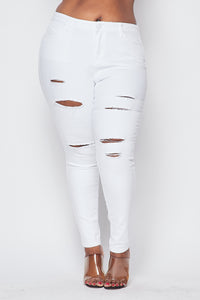Plus Size Basic Cut Out Denim Jeans - White - SohoGirl.com
