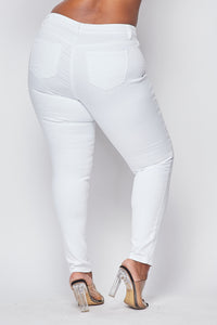 Plus Size Basic Cut Out Denim Jeans - White - SohoGirl.com