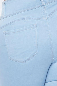 Plus Size 3 Button Push-Up Denim Skinny Jeans - Light Denim - SohoGirl.com