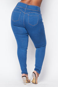 Plus Size 3 Button Push-Up Denim Skinny Jeans - Medium Denim - SohoGirl.com