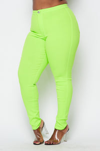 Plus Size Super High Waisted Stretchy Skinny Jeans - Neon Green - SohoGirl.com