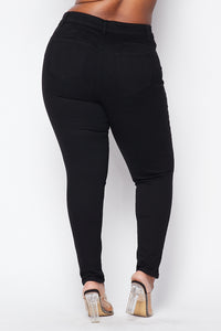 Plus Size Basic Push-Up Denim Skinny Jeans - Black - SohoGirl.com