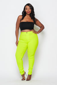 Plus Size Super High Waisted Stretchy Skinny Jeans - Neon Yellow - SohoGirl.com