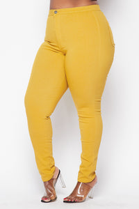 Plus Size Super High Waisted Stretchy Skinny Jeans - Mustard - SohoGirl.com