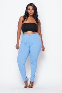Plus Size Super High Waisted Stretchy Skinny Jeans - Baby Blue - SohoGirl.com