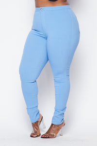 Plus Size Super High Waisted Stretchy Skinny Jeans - Baby Blue - SohoGirl.com