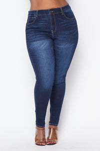 Plus Size Basic Push-Up Denim Skinny Jeans - Dark Wash - SohoGirl.com