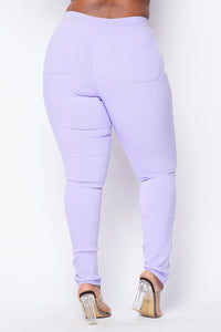 Plus Size Super High Waisted Stretchy Skinny Jeans - Lavender - SohoGirl.com