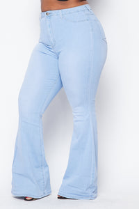 Plus Size High Waisted Stretchy Bell Bottom Jeans - Light Denim - SohoGirl.com