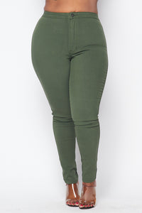 Plus Size Super High Waisted Stretchy Skinny Jeans - Olive - SohoGirl.com