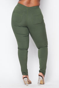 Plus Size Super High Waisted Stretchy Skinny Jeans - Olive - SohoGirl.com