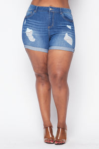 Plus Size Distressed Bermuda Shorts - Medium Wash - SohoGirl.com