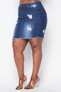Plus Size Distressed Denim A-Line Short Skirt - Dark Denim - SohoGirl.com