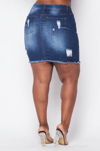 Plus Size Distressed Denim A-Line Short Skirt - Dark Denim - SohoGirl.com