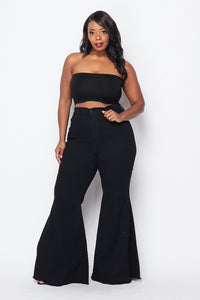 Plus Size High Waisted Super Flare Bell Bottoms Jeans - Black - SohoGirl.com