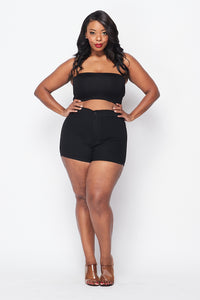 Plus Size Basic High Waisted Shorts - Black - SohoGirl.com