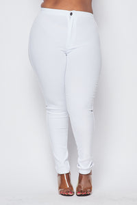 Plus Size Super High Waisted Stretchy Skinny Jeans - White - SohoGirl.com